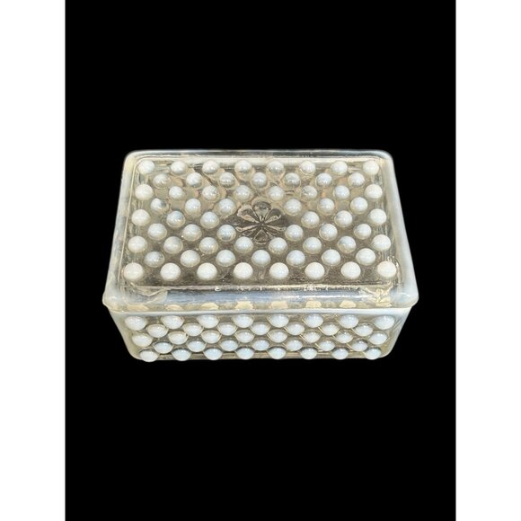 Vtg. Fenton Moonstone Hobnail Trinket Cigarette Vanity Box & Lid Opalescent - Picture 2 of 9